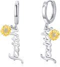 wholesale 925 Sterling Silver Sunflower Faith Cross Huggies Earings for Women Girls-0-0