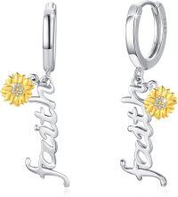 wholesale 925 Sterling Silver Sunflower Faith Cross Huggies Earings for Women Girls-FAITH CROSS