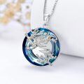 wholesale 925 Sterling Silver Two Tone Hummingbird Blossom Blue Crystal Pendant Necklace-0-5