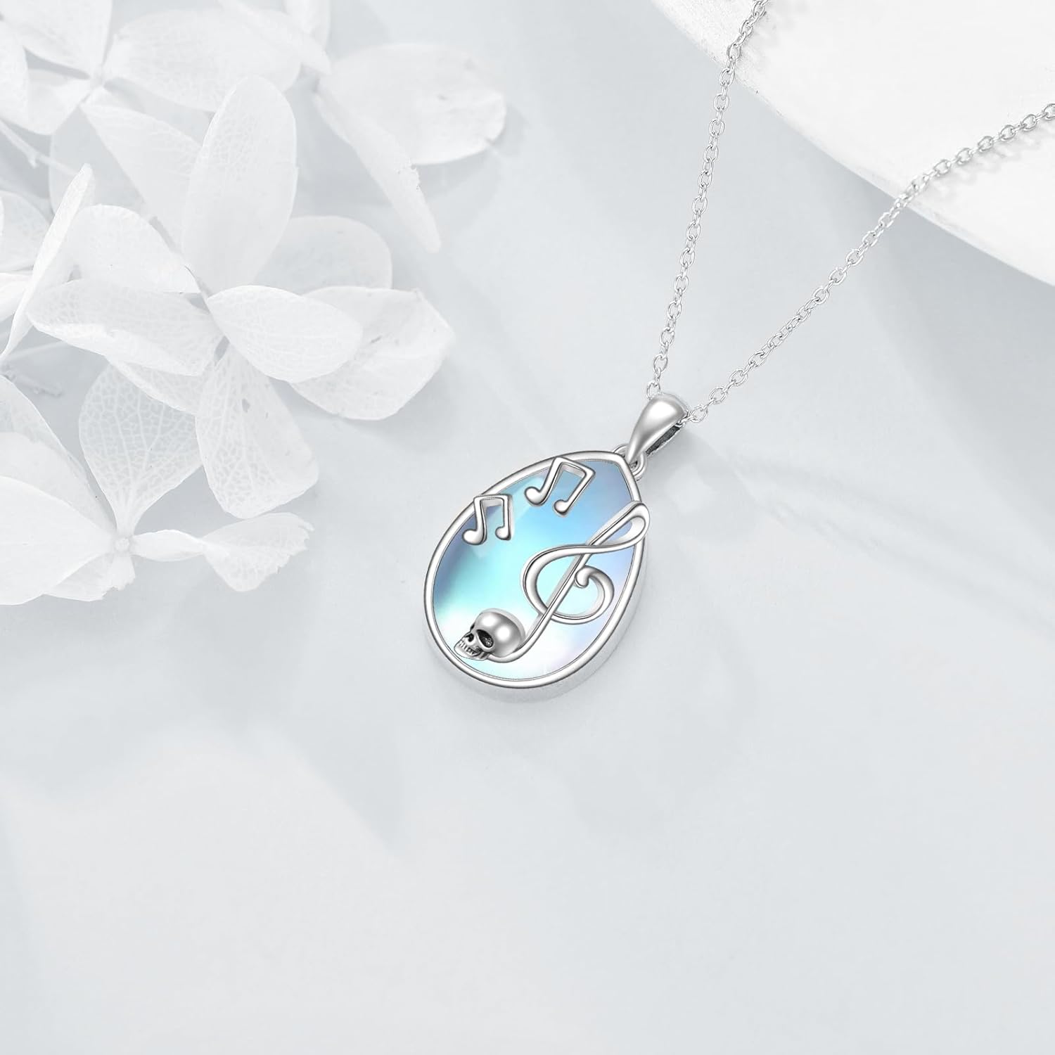 wholesale 925 Sterling Silver Musical Note & Treble Clef Pendant with Blue Opal Stone Necklaces for Women Music Lover Gifts-0-5