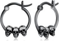 wholesale 925 Sterling Silver Black Skulls Gothic Huggie Hoop Earrings-Skull(Black)