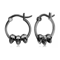 wholesale 925 Sterling Silver Black Skulls Gothic Huggie Hoop Earrings-Skull(Black)