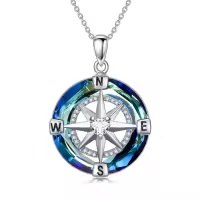TOUPOP Sterling Silver Stone Compass Pendant Necklace Christmas Gifts-undefined