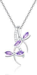 wholesale 925 Sterling Silver Purple Crystal Dragonfly Pendant Necklace with Extender Chain (30)-0-0