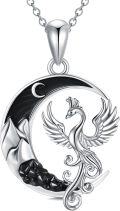 wholesale 925 Sterling Silver Phoenix Moon Pendant Necklace with Black Crystal Stone and Crescent Design-0-0