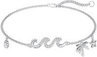 wholesale 925 Sterling Silver Evil Eye Palm Tree Starfish Shell Charm Anklet 925-Wave-Starfish 9"-11"