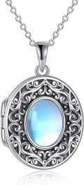wholesale 925 Sterling Silver Moonstone Oval Locket Pendant Necklace for Mom and Daughter-0-0