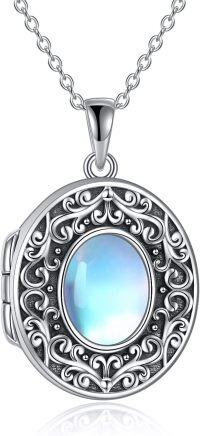 wholesale 925 Sterling Silver Moonstone Oval Locket Pendant Necklace for Mom and Daughter-Moonstone-A