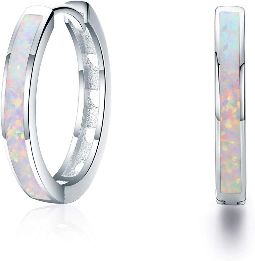 Sterling Silver Simulated Opal Hoop Earrings for Women Hypoallergenic Huggie Hinged Hoops Colorful Jewelry Gift-20mm Silver White-20