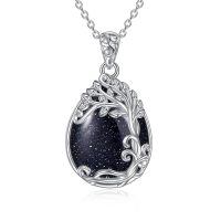 wholesale 925 Sterling Silver Filigree Teardrop Pendant Necklace for Women-II-Tree of Life Blue Sandstone Necklace