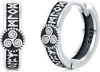 wholesale 925 Sterling Silver Viking Triskele Huggie Hoops with Rune Design - Gothic Punk Norse  for Men & Women-Spiral Earrings
