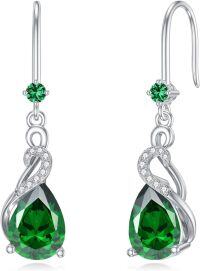wholesale Sterling Silver Emerald Teardrop Dangle Earrings, May Birthstone Green Heart-Shaped Gemstone Hook Drop Jewelry for Mother's Day Gift-05-May