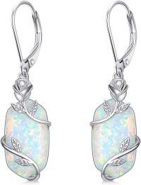 wholesale Sterling Silver Rose Flower Earrings with Natural Gemstone Fine Jewelry Gift for Her-Opal