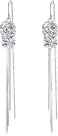 wholesale 925 Sterling Silver Nickel-Free Lead-Free Hypoallergenic Sparkling Shell Dangle Earrings, 8.5cm Chain with Elegant Tassel, Gift Box-0-0