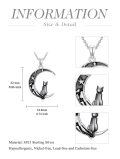 TOUPOP Sterling Silver & Stone Gothic Black Cat Wolf Raven Owl Moon Pendant Necklace-0-3