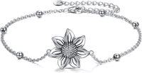 wholesale 925 Sterling Silver Sunflower Charm Bracelet with Cardinal and Evil Eye Protection for Women-Sunflower Silver