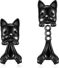 wholesale 925 Sterling Silver Hypoallergenic Cute Dog Stud Earrings - Black French Bulldog-French Bulldog
