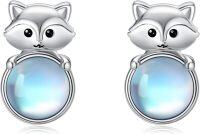 wholesale 925 Sterling Silver Cat Moonstone Stud Earrings for Women Girls  4g-Moonstone Fox