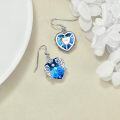 wholesale 925 Sterling Silver Metal Heart Blue Crystal Dangle Earrings with Scrollwork Accents-0-2