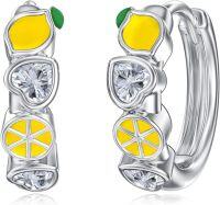 wholesale 925 Sterling Silver Yellow Lemon Slice CZ Huggie Hoop Earrings-Lemon