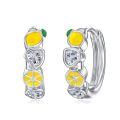 wholesale 925 Sterling Silver Yellow Lemon Slice CZ Huggie Hoop Earrings-0-0