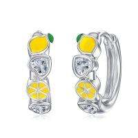 wholesale 925 Sterling Silver Yellow Lemon Slice CZ Huggie Hoop Earrings-Lemon