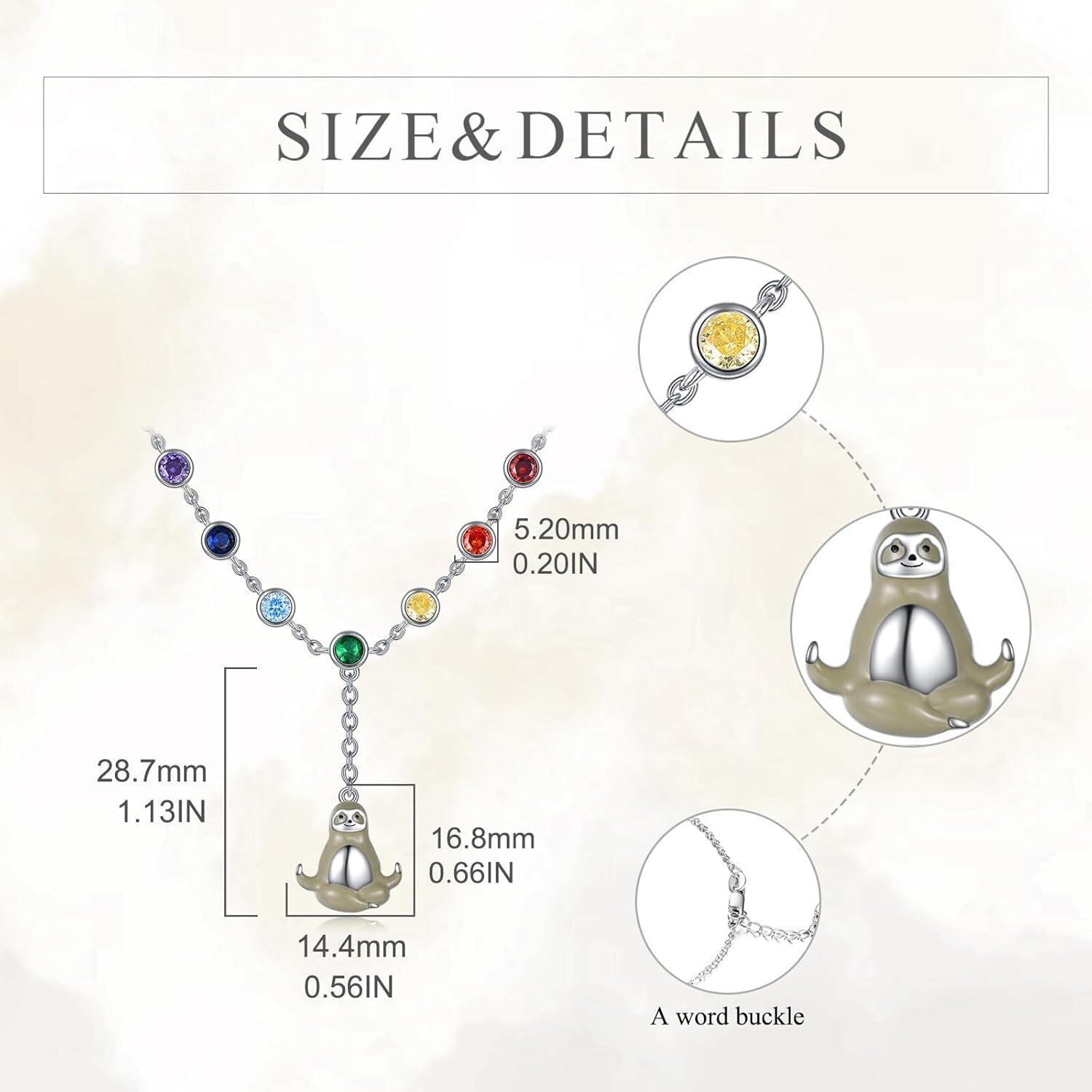 wholesale 925 Sterling Silver Sloth Charm Rainbow CZ Y-Necklace for Women Girls  43cm Chain Length-0-2