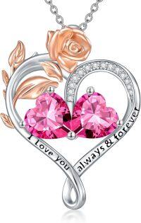 wholesale Sterling Silver Rose Quartz Heart Birthstone Necklace for Women Valentine s Day Gift-10-10-Oct-Oct Birthstones
