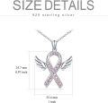 wholesale 925 Sterling Silver Pink Ribbon Angel Wings Breast Cancer Awareness Pendant Necklace for Women Gifts-0-3