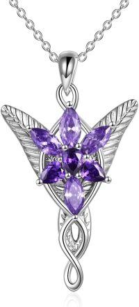 wholesale Sterling Silver Cubic Zirconia Arwen Evenstar Necklace for Women-purple-2