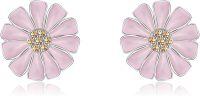 wholesale 925 Sterling Silver Pink Enamel Daisy Flower Stud Earrings with Crystal Center Hypoallergenic s for Women Girls-Daisy