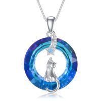 TOUPOP Sterling Silver Blue Crystal Cat Star Stuff Animal Pendant Necklace-undefined