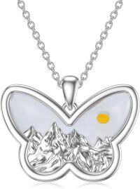 wholesale 925 Sterling Silver Butterfly Mountain Pendant Necklaces - Yellow Stone Faith  for Women-Butterfly Mountain