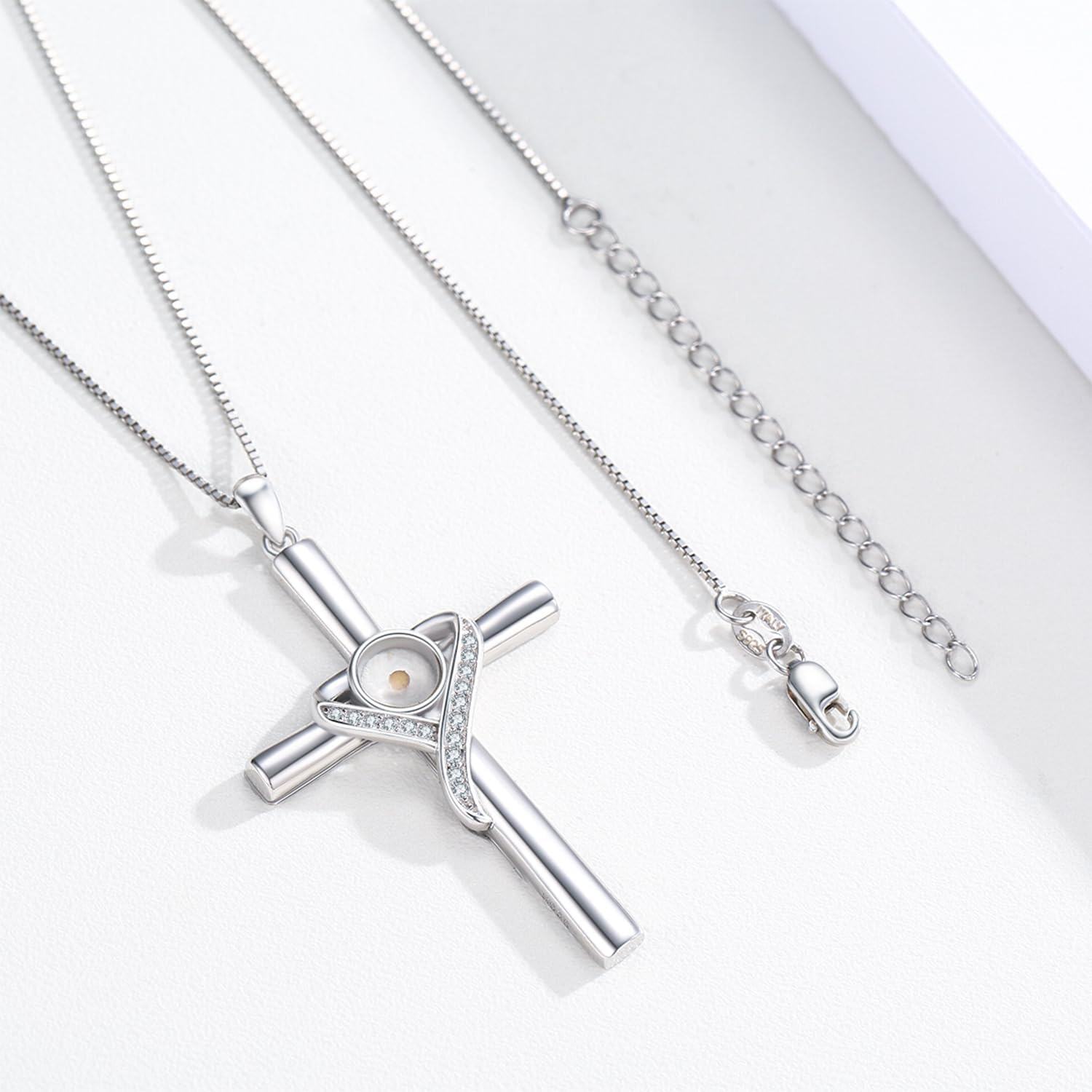 wholesale 925 Sterling Silver Cross with Mustard Seed and Cubic Zirconia Heart Pendant Necklace for Women Christian s-0-4