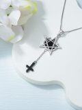 wholesale 925 Sterling Silver Pentagram Pendant Necklaces with Black Onyx and Cross Charm s for Women Men-0-2