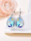 wholesale TOUPOP Frog/mermaid Earrings Sterling Silver Moonstone Teardrop Dangle Earrings Frog/mermaid Jewelry Stone Earrings For Women Christmas Birthday Valentine's Day Gift -0-3
