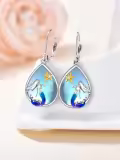TOUPOP Sterling Silver Moonstone Frog/Mermaid Teardrop Dangle Earrings-0-3