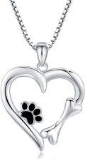 wholesale 925 Sterling Silver Heart-Shaped Pendant Necklaces with Black Enamel Dog Paw Print and Bone Design Gifts for Women-0-0