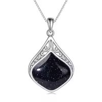 wholesale 925 Sterling Silver Moonstone Lapis Larimar Moss Agate Teardrop Filigree Pendant-Blue Sandstone teardrop necklace
