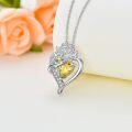 wholesale 925 Sterling Silver Citrine Heart-Shaped Floral Pendant Necklace for Women-0-2
