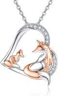 wholesale 925 Sterling Silver Heart-Shaped Fox Family Pendant Necklace - Mother Daughter  for Mom's Bday & Mums' Day-0-0