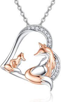 wholesale 925 Sterling Silver Heart-Shaped Fox Family Pendant Necklace - Mother Daughter  for Mom's Bday & Mums' Day-Mother and 1 Child