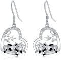 wholesale 925 Sterling Silver Heart-Shaped Cow Dangle Earrings with Cubic Zirconia and Leaf Details-0-0