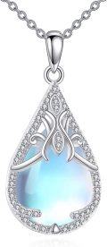 wholesale 925 Sterling Silver Blue Moonstone Teardrop Heart Pendant Necklace for Women-0-0