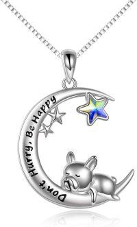 wholesale 925 Sterling Silver French Bulldog Moon Star Pendant Necklace for Girls-Dog Moon