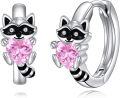 wholesale 925 Sterling Silver Raccoon with Pink CZ Heart Studs - Adorable Animal  for Her-0-0
