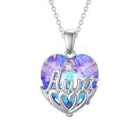 wholesale 925 Sterling Silver Heart Pendant Necklace Wholesale With Aunt Crystal And Small Zircon-Aunt