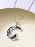 wholesale 925 Sterling Silver Moon & Cats Pendant Necklaces for Women Girls Gifts Jewelry-0-1