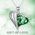 wholesale 925 Sterling Silver Green Austrian Crystal Heart Grandmother Love You Pendant Necklace Gift for Women Girls-0-4