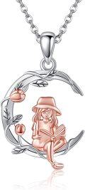 wholesale 925 Sterling Silver Dancing Girl Pendant Necklace with Rose Gold Accents and Moon Design-0-0
